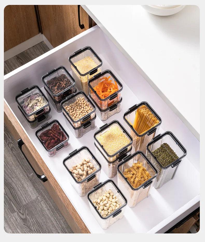 Potes selados de plástico para cozinha