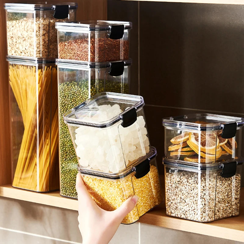 Potes selados de plástico para cozinha