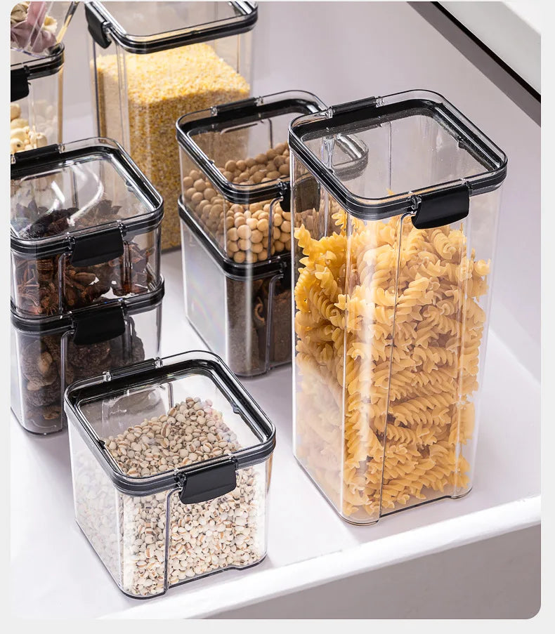 Potes selados de plástico para cozinha